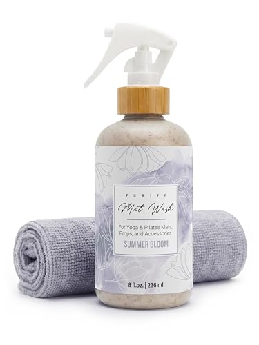 Organic Yoga Mat Cleaner Spray | 8oz Summer Bloom with Microfiber Cloth | Made in the USA | Safely and Effectively Cleans All Mats and Pilates + Yoga Accessories