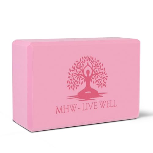Live Well Pink Yoga Block - EVA Foam Yoga Brick for Support, Stretching, & Alignment - Yoga Accessories for Home & Studio - 3x6x9 inches