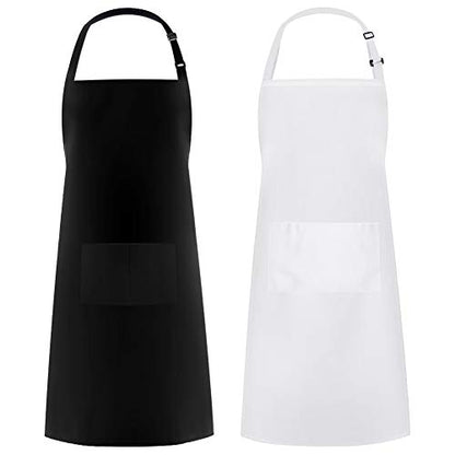 Syntus Apron for Men Women, Adjustable Cooking Kitchen Apron with 2 Pockets | Machine Washable, Firm Stitching, Stain Resistance, Long Tie Straps, 2 Pockets, Versatility, Unisex Use, Gift, BBQ - color: Black/White, style: 2 Polyester