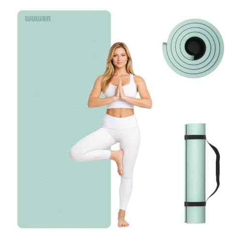 TPE Yoga Mat 72"x26"x0.4" Thick Non Slip Exercise Fitness Mat - color: Green