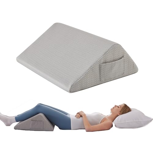 Knee Wedge Pillow, Memory Foam Leg Pillow Bed Wedge for Sleeping, Post Surgery Triangle Pillow Wedge for Knee Support, Leg Elevation, Knees Hip Back Pain Relief (23.6" x 26" x 10", Extra Large, Grey) - color: Grey, size: 23.6*26*10 Inch
