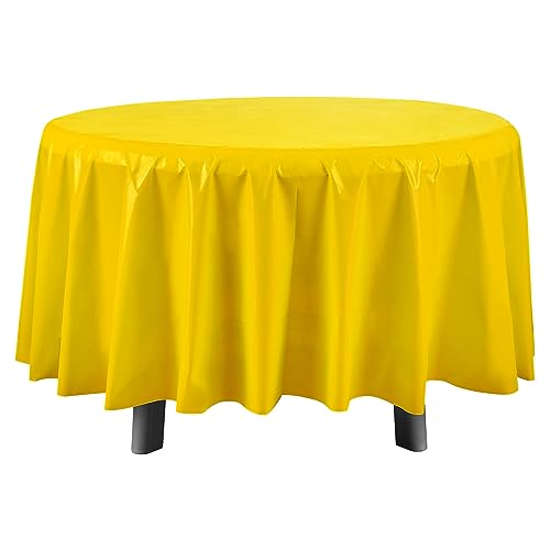 Eleclassi Yellow 6 Pack Premium Round Disposable Plastic Tablecloth - 84 Inch Round Plastic Table Cloths for Parties Disposable Tablecloth - Round Plastic Tablecloth - Yellow Round Tablecloth - color: Yellow