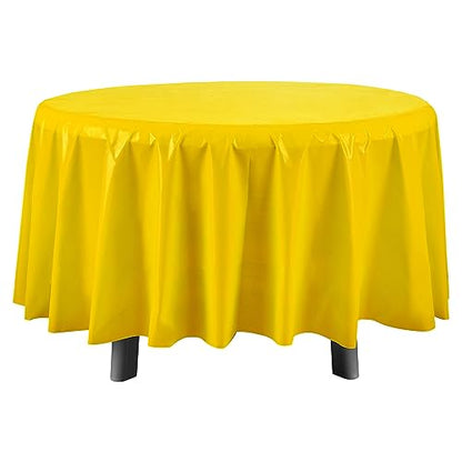 Eleclassi Yellow 6 Pack Premium Round Disposable Plastic Tablecloth - 84 Inch Round Plastic Table Cloths for Parties Disposable Tablecloth - Round Plastic Tablecloth - Yellow Round Tablecloth - color: Yellow