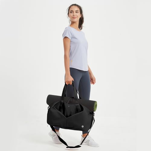 Ceneda 20" Gym Bag for Women with Wet Pocket & Shoe Compartment, Lightweight Duffel Waterproof Carry On Duffle for Travel, Yoga, Overnight (Black) - color: Black