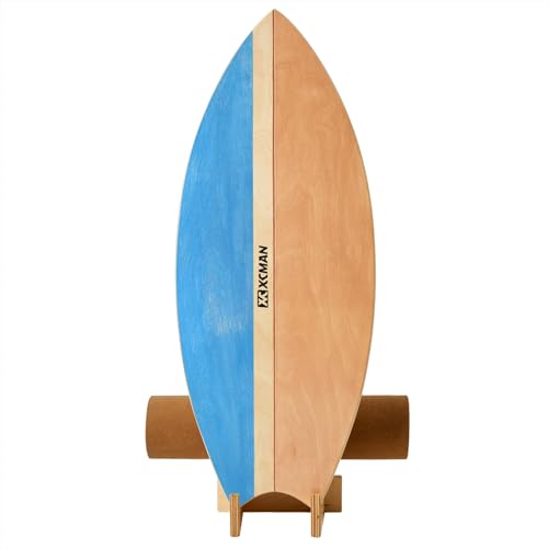 XCMAN Surf Balance Board Trainer with Roller Wooden Exercise Balancing Stability Trainer - Non Slip Surface for Adults Kids|Balance Board for Surfing,Snowboarding,Skateboarding,Hockey,Yoga Training - color: Rocket Blue