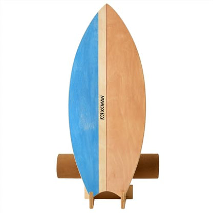 XCMAN Surf Balance Board Trainer with Roller Wooden Exercise Balancing Stability Trainer - Non Slip Surface for Adults Kids|Balance Board for Surfing,Snowboarding,Skateboarding,Hockey,Yoga Training - color: Rocket Blue