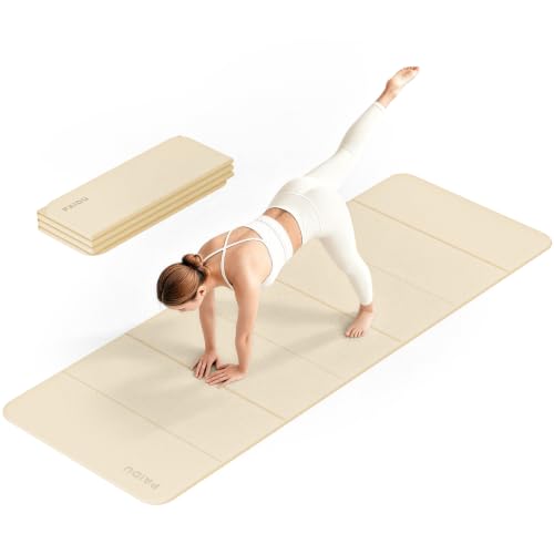 PAIDU Foldable Yoga Mat 10mm Thick, 75"x26" Non-Slip Fitness Exercise Mat - color: Beige