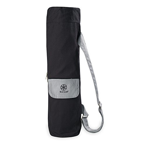 Gaiam Cargo Yoga Mat Bag, Full-Zip Carrier | Fits Most Mats | Front Zip Pocket | Phone Pocket & Earbuds Slit | Adjustable Strap | Women & Men - color: Granite Storm, size: 25" L x 6" diameter, Pack of 1