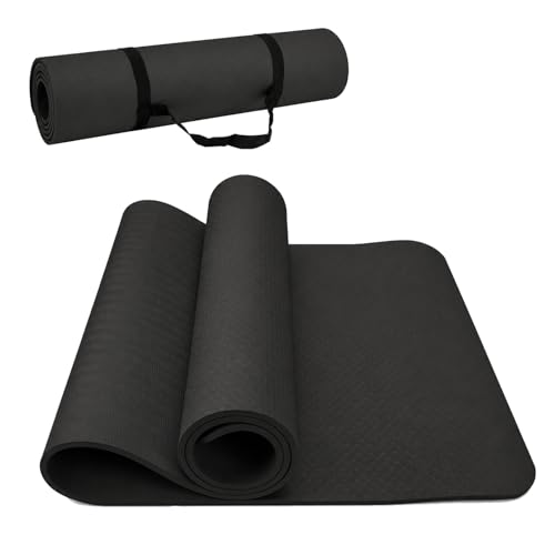 Yoga Mat 72''x24''/35''(8mm/10mm) for Beginners, Thick and Wide Yoga Mat with Carrying Strap for Pilates, Stretching and Home Workout - color: Black, size: 72*24*0.3inch