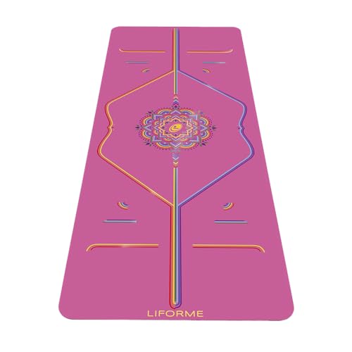 Liforme Travel Yoga Mat - Patented Alignment Design, Advanced Non-Slip Grip - color: Rainbow Pink
