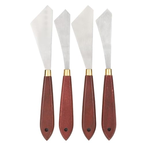Palette Knifes Set 4 Pieces Stainless Steel Painting Knives with Wood Handles for Oil Acrylic Painting Pigment Blending Cake Decorating Art Supplies