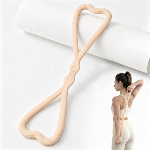 15LB Figure 8 Resistance Band for Physical Therapy & Yoga, 21.6" Long Stretching Band with Handles, Light Exercise Band for Beginners, Posture Correction, Arm Workout - color: Beige