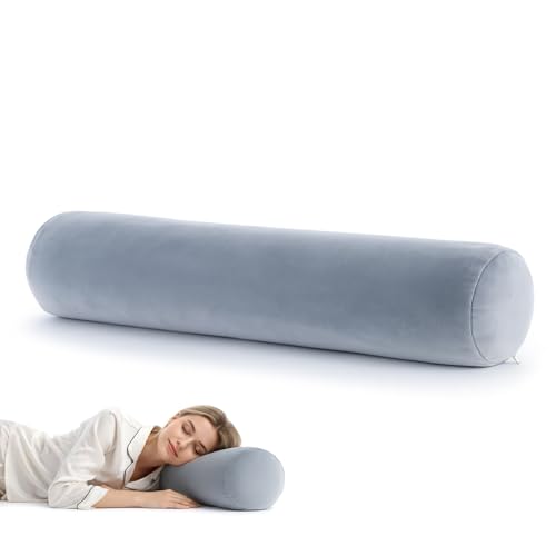 Long Round Body Pillow Cover, 7.9 x 35 Inch Soft Velvet Body Pillow Long Bodys Pillowcases with Zipper Closure Dark Gray Round Bolster Pillowcases for Bedroom Living Room Pillow Insert Not Included