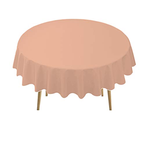 Peach Plastic Tablecloths 2 Pack Rose Gold Disposable Table Covers 84 Inch Circle Bridal Shower Party Tablecovers PEVA Table Cloths for BBQ Picnic Birthday Wedding Parties and 6 ft Round Table Use - color: F01 Peach