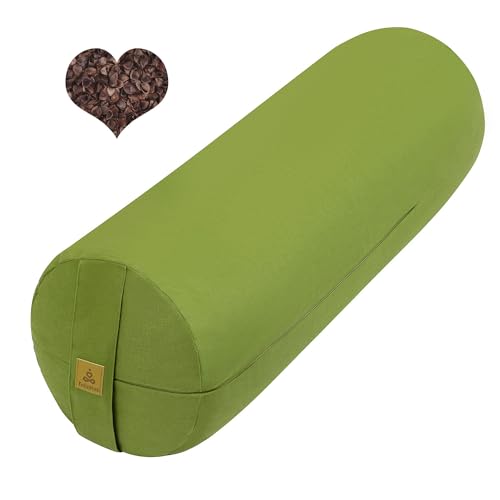 Organic Buckwheat Bolster(24X9 in) Yoga Bolster Supportive Yoga Cushion for Restorative Yoga Accessories Meditation Pillow Reading Pillow Floor Pillow Large Round Cylinder - color: Green