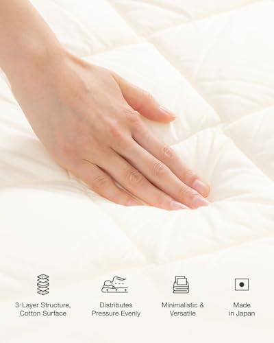 FULI Japanese Futon, Full Size, White - Foldable Shikibuton Floor Bed | Medium Firm Quilted Cotton Sleeping Pad, Portable Roll-Up Japanese Floor Bed for Guests & Small Spaces, 100% cotton surface - size: Full (75"L x 55"W), style: Standard