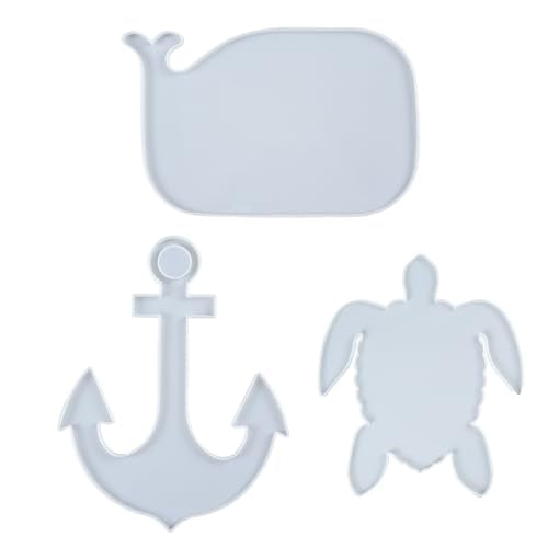 Epoxy Resin Silicone Tray Molds Turtle Whale Anchor for Serving Board, Platter, Wall Hanging, Concrete, Cement, Polymer Clay 3-in-Set Extra Large Length 12.5inch - color: Turtle Whale Anchor Shapes Boards (Set of 3)