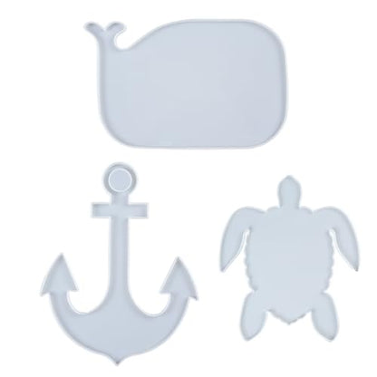 Epoxy Resin Silicone Tray Molds Turtle Whale Anchor for Serving Board, Platter, Wall Hanging, Concrete, Cement, Polymer Clay 3-in-Set Extra Large Length 12.5inch - color: Turtle Whale Anchor Shapes Boards (Set of 3)