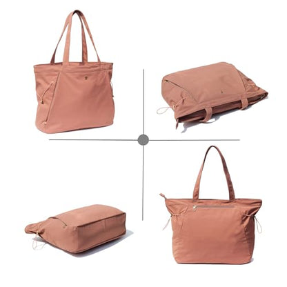 ESVAN Yoga Tote Bag for Women Shoulder Bags Drawstring for Office Workout Travel Carryall Pilates Gym and Beach - color: Pinklish Brown