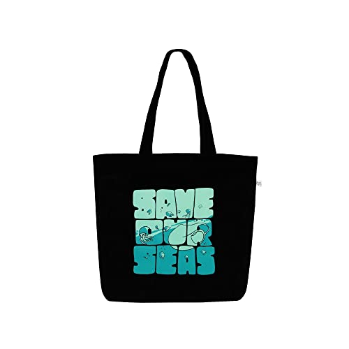 Ecoright Aesthetic Canvas Tote Bag for Women Large Zipper Tote Bags with Pocket, Womens Tote Bag for Yoga, Work, Beach - color: Save Our Seas (Black)