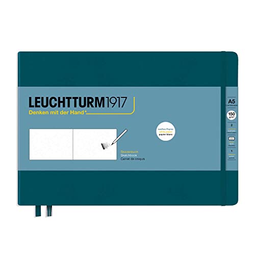 Leuchtturm1917 - Medium Landscape Hardcover Sketchbook (Pacific Green) - 112 Pages of 150g/m² Paper - color: Pacific Green, size: Medium Landscape (A5)