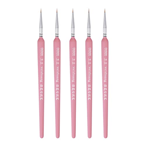 HARFINGTON 5pcs Detail Paint Brushes 3mm Pointed Tip 178mm Length Nylon Hair Miniature Painting Brush for Watercolor Oil Acrylic Painting(00000#), Pink - color: Pink, size: 00000# 3mm