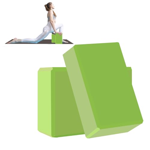 Yoga Block - Unsupported Latex Eva foam - Soft non slip surface with bevel for yoga, pilates, meditation - Yoga accessories for stability, balance and deep stretching - color: Grass green-2 Pack