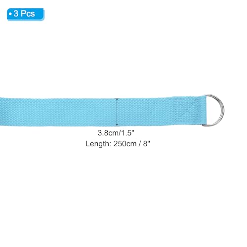 PATIKIL Yoga Strap for Stretching Cotton Yoga Belt with Adjustable Metal D-Ring Buckle Stretch Band for Fitness Pilates - color: Sky Blue