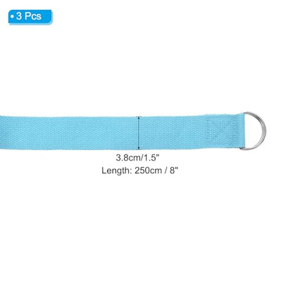PATIKIL Yoga Strap for Stretching Cotton Yoga Belt with Adjustable Metal D-Ring Buckle Stretch Band for Fitness Pilates - color: Sky Blue