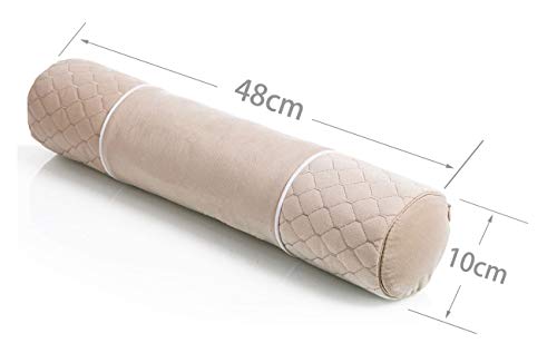ALIBO Beige Bolster Adjustable Firm Neck Round Roll Support Pillow 18.9" x3.9" with Washable Pillowcase Pain Relief Cervical Roll Pillow for Back Sleeper,Linear Traction Cylinder Pillow - color: Beige