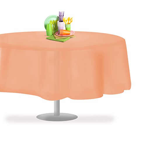 Peach 1 Pack Premium Disposable Plastic Tablecloth 84" Inch Round Table Cover - color: Peach, size: 1 Pack 84" Round