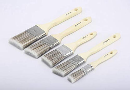 Magimate Wood Paint Brush Set, Angled Flat Assorted Stain Brushes Pack of 5 | Variety paint brushes 1.5" 2" 2.5" angled + 1" 2" flat; for baseboards fence window frame cabinet wood stain & wall touch-ups