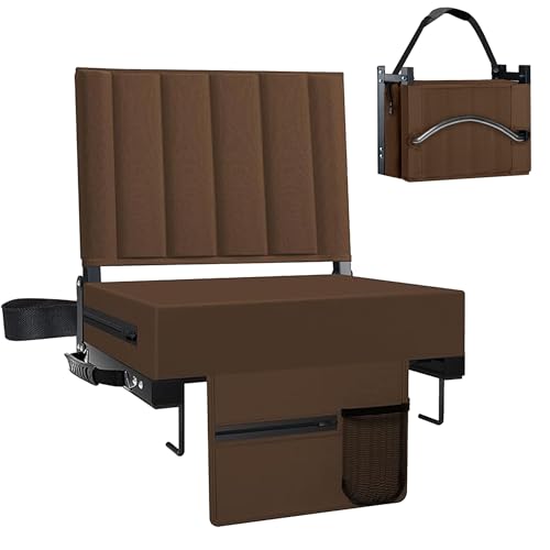 Aliphon Stadium Seat for Bleachers with Back Support and Cushion, Bleacher Seats with Shoulder Strap and Cup Holder, Padded Portable Folding Comfort Stadium Chair, for Sports Events, Brown (1pcs) - color: Brown, size: 1 pcs