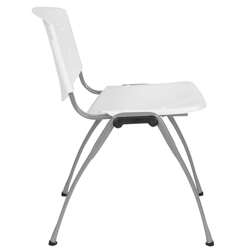 EMMA + OLIVER Home and Office White Plastic Stack Chair with Perforated | Powder Coated, 880 LBS. Weight Capacity - color: White