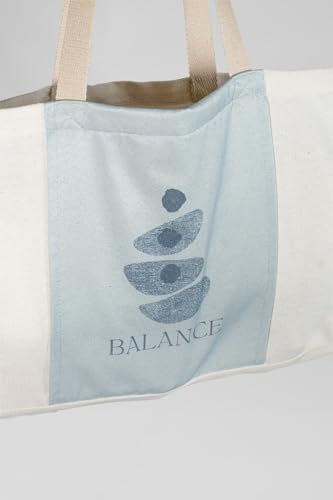 Large Canvas Yoga Tote Bag with Yoga Mats Bags Carrier - color: Beige & Blue