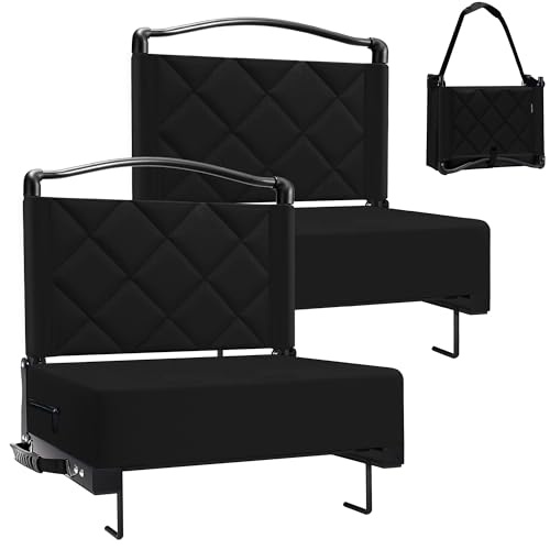 Stadium Seats with Back Support Cushion, Folding Stadium Seats for Bleachers Hold up 400lbs, Wide Bleacher Seat with Shoulder Strap & Handle Comfort for Sports Events (Black, 2pcs) - color: Without Pocket-black, size: 2pcs