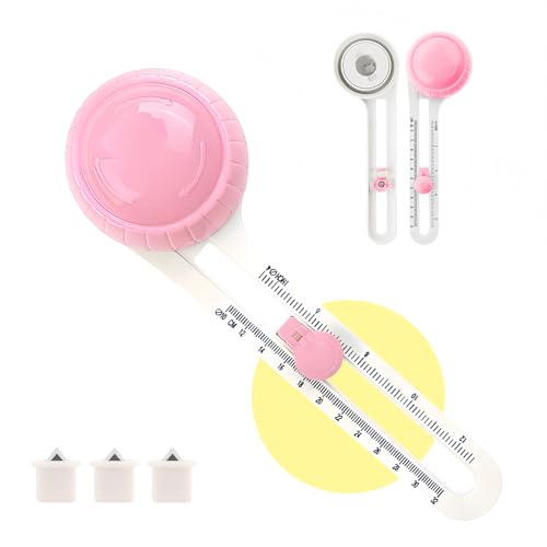 Circle Paper Cutters，Adjustable Rotary Circle Cutter，Circular Cardboard Circle Cutter with 3 Replaceable Blades, Trimmer Scrapbooking Tools，DIY Craft Cutting Tools Pink - color: Pink