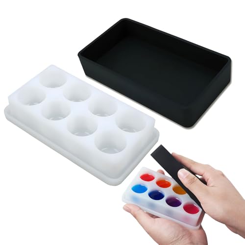 BIGEBO Silicone Palette with Lid, Non-Stick Silicone Paint Palette Resin Color Mixing Box for UV Resin Accessories Tools