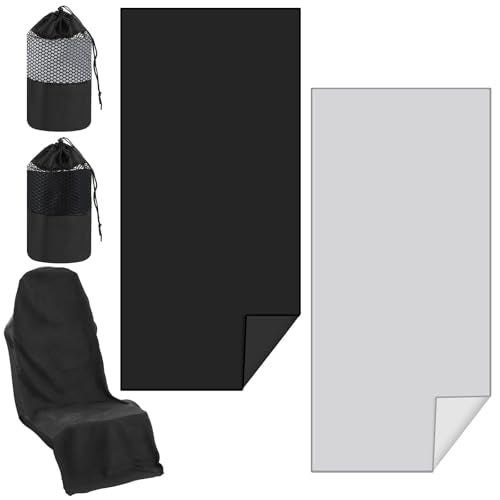 Hahafelt 2 Pack Car Seat Towel Cover with Storage Bag, Black,Gray | 63 x 32 in Car Towel Seat Cover Non Slip Waterproof, Gym Workout Swimming Running, Machine Washable Sweat Absorbent Protector - style: Black,Gray