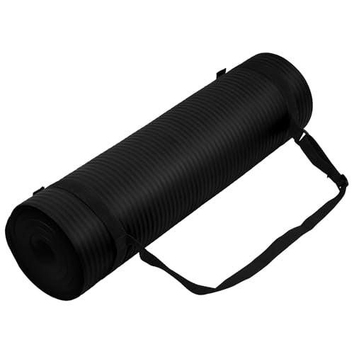 Fitvids Yoga Mat, 1/2-Inch Extra Thick High Density Exercise Mat, Anti-Tear Exercise Yoga Mat with Carrying Strap, Suitable for Various Yoga Exercises - color: Black
