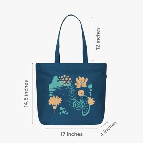 Ecoright Aesthetic Canvas Tote Bag for Women Large Zipper Tote Bags with Pocket, Womens Tote Bag for Yoga, Work, Beach - color: Abstract Bloom