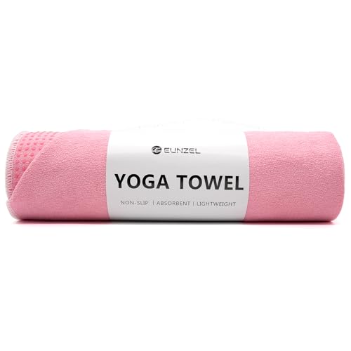 Eunzel Hot Yoga Towel - Microfiber Non Slip Yoga Mat Towel with Grip Dot Sweat Absorbent Towel for Hot Yoga, Pilates and Fitness 72" x 24", Pink/White - color: Pink/White