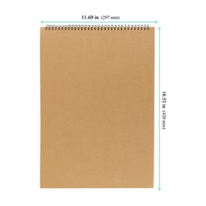 SENJEOK 2 PCS A3 Spiral Bound Drawing Pad, 11.7 x 16.5 Inch Brown Cover Sketchbook, A3 Landscape Sketch Pad for Painting, Doodling, 30 Sheets 60 Pages (Pack of 2) - size: A3 (Pack of 2)