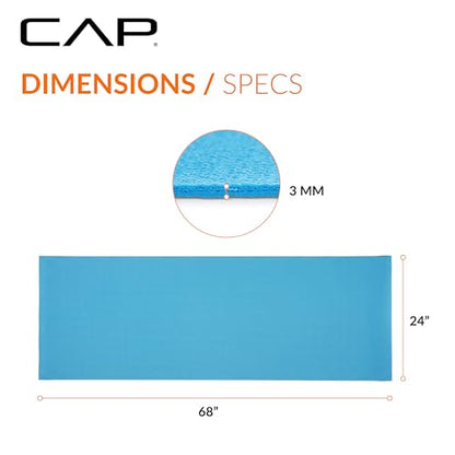 CAP Non-Slip Yoga Mat for Home Workout & Pilates, Lightweight Exercise Fitness Mat with Textured Grip Surface, Portable Roll-Up Yoga Mat for Women & Men