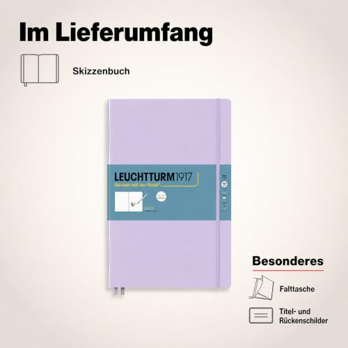 Leuchtturm1917 - Master A4 Hardcover Sketchbook (Lilac) - 112 Pages of 150g/m² Paper | 112 pages, thread binding, acid-free, folding case, lilac, drawing card, developed in Germany - color: Lilac, size: Master (A4+)
