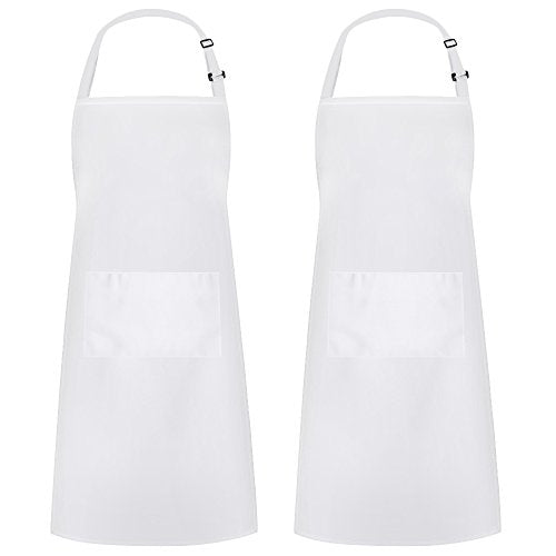 Syntus Apron for Men Women, Adjustable Cooking Kitchen Apron with 2 Pockets | Machine Washable, Firm Stitching, Stain Resistance, Long Tie Straps, 2 Pockets, Versatility, Unisex Use, Gift, BBQ - color: Basic White, style: 2 Cotton