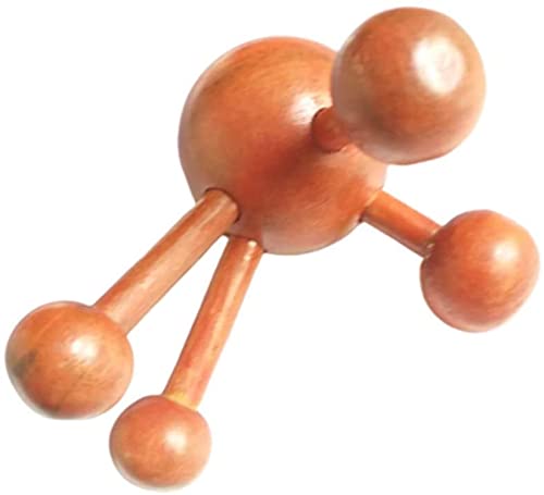 4 Legs Ball Spider Massager Handheld Stick for Shoulder, Back & Full Body Thai Wooden Trigger Point Reflexology Massage Tool w/Cloth Bag and Massage Manual