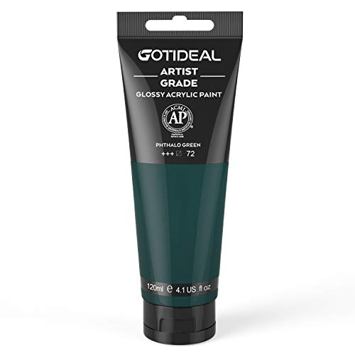 GOTIDEAL Acrylic Paint Phthalo Green Tubes(120ml, 4.1 oz) | Non Toxic, Non Fading, Rich Pigments,for Painters, Adults & Kids,Ideal for Canvas Wood Clay Fabric Ceramic Craft Supplies - color: Phthalo Green, style: Regular