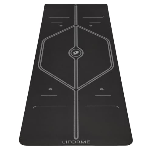 Liforme XL Yoga Mat - Patented Alignment Design, Advanced Non-Slip Grip | Eco-friendly, Non-Toxic, Sweat-Resistant, long, wide, 4.2mm thick mat for comfort, recommended for Hot Yoga, Free Yoga Bag - color: XL Black