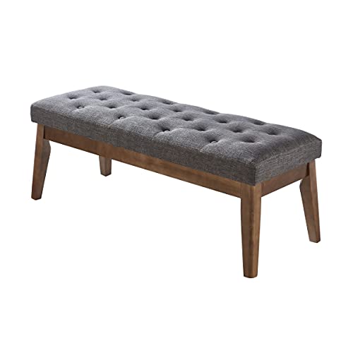 24KF Linen Upholstered Buttons Tufted Entryway Bench with Solid Wood Leg,Bed Bench Ottoman with Padded Seat,5034-Dark Gray - color: Dark Gray Linen, size: Tufted Bench with Solid Wooden Base